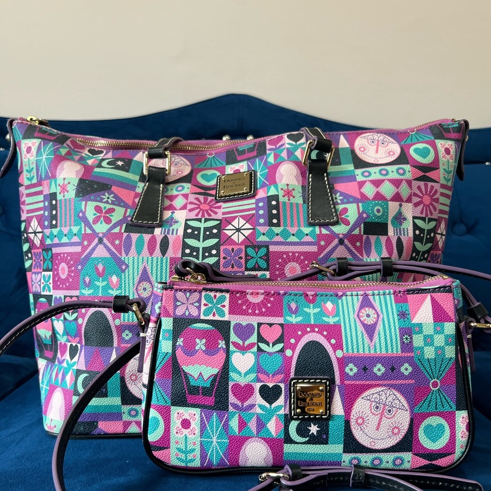 Dooney & Bourke Purple and Teal Patterned Tote and Crossbody